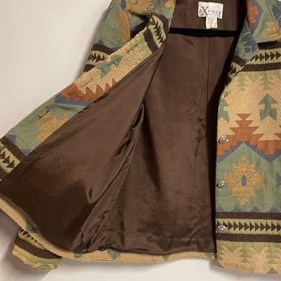 Expose France USA Italy. pattern blazer! Size L, worn by a Petite woman! - Picture 3 of 6